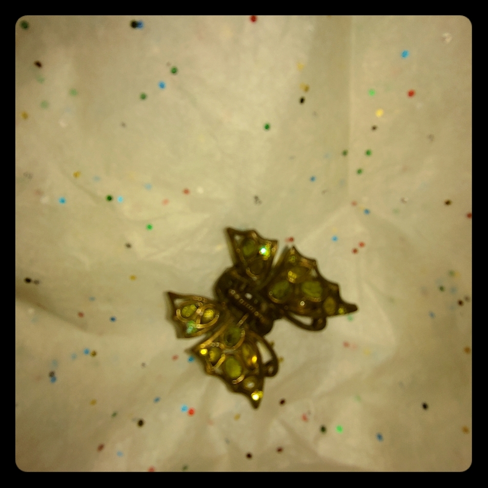 Green Bronze Jeweled Butterfly Hair Clasp